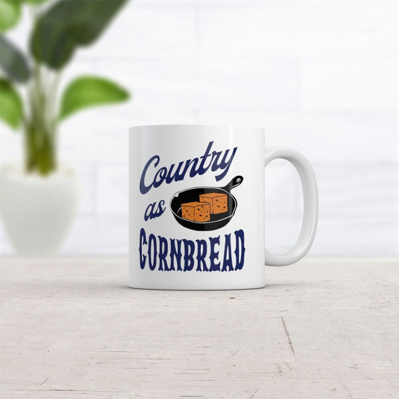 Tailorly White Ceramic 11 oz Mug - Country As Cornbread Rustic Cast Iron Skillet With Golden Slices Of Fresh Homemade Southern Cornbread