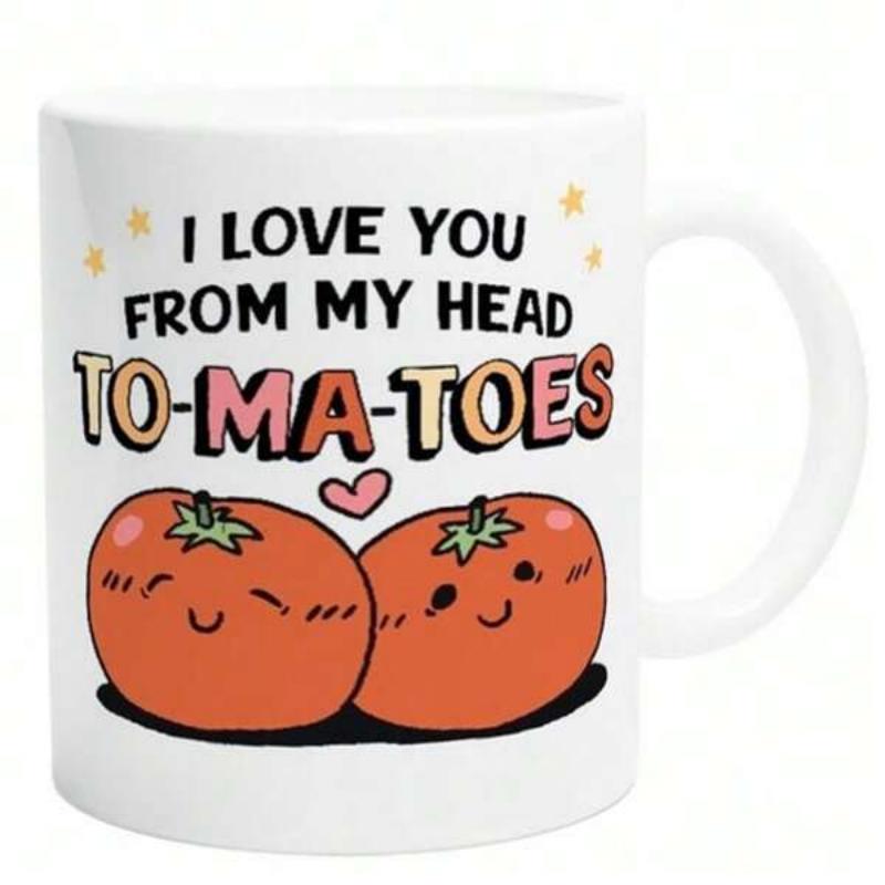 Tailorly White Ceramic 11 oz Mug - I Love You From My Head Tomatoes Two Cute Smiling Cartoon Tomatoes With Heart Under Cheerful Playful Text Tomato