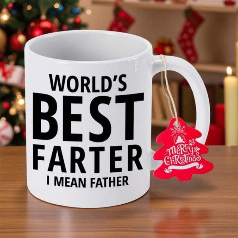 Tailorly White Ceramic 11 oz Mug - World's Best Farter I Mean Father Clean Minimalist Bold Black Typography Printed On A Smooth Ceramic Surface Mug
