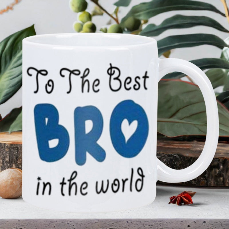 Tailorly White Ceramic 11 oz Mug - To The Best Bro In The World Classic White Ceramic Coffee Cup With Heart Decorative Pattern Mug