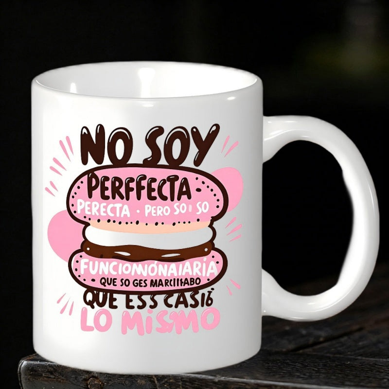 Tailorly White Ceramic 11 oz Mug - Whimsical Layered Sweet Pastry Treat With Pink Frosting And Creamy Filling Macaron