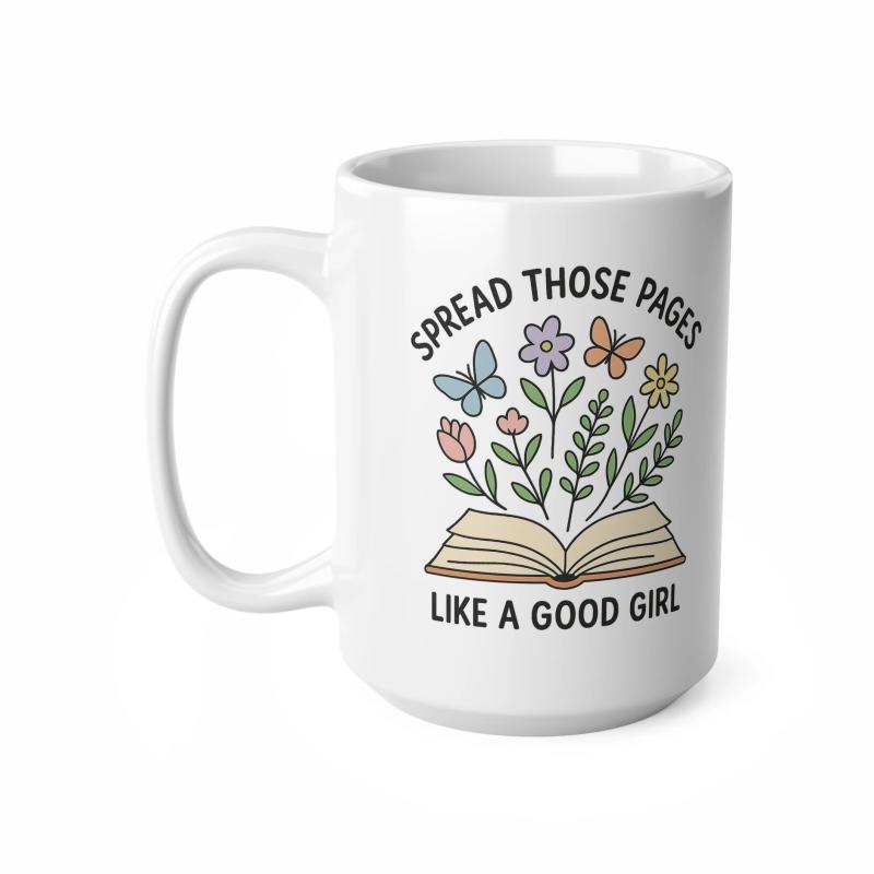 Tailorly White Ceramic 11 oz Mug - Spread Those Pages Like A Good Girl Delicate Pastel Wildflowers Blooming Among Graceful Butterflies From An Open Vintage Book