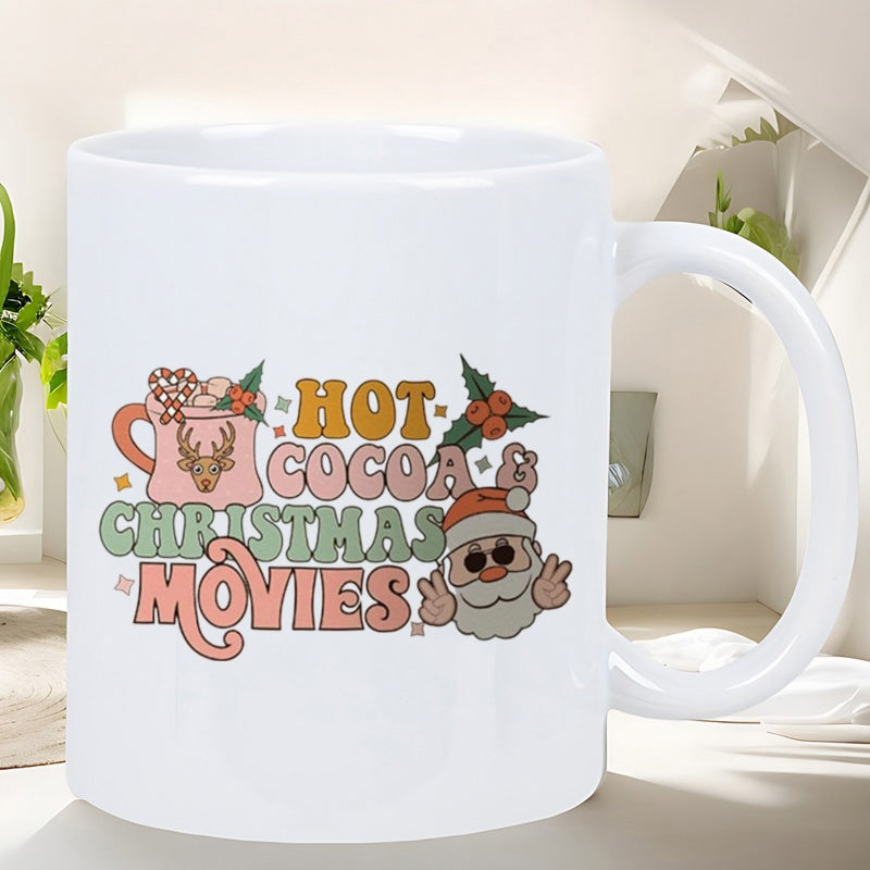 Tailorly White Ceramic 11 oz Mug - Hot Cocoa Christmas Movies Retro Groovy Style Featuring Sunglasses Wearing Holiday Spirit Santa Claus