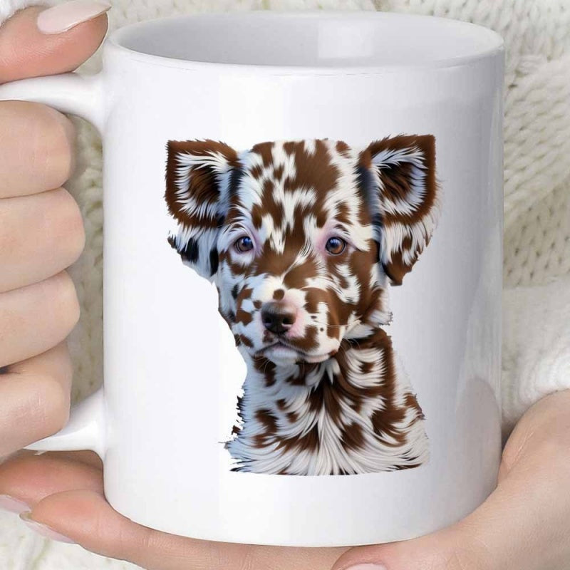 Tailorly White Ceramic 11 oz Mug - Artistic Brown Spotted Animal With Fluffy Ears And Curious Eyes Dog