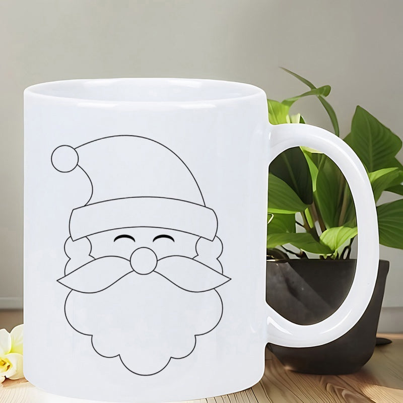 Tailorly White Ceramic 11 oz Mug - Minimalist Line Drawing Of Smiling Festive Holiday Character Santa Claus