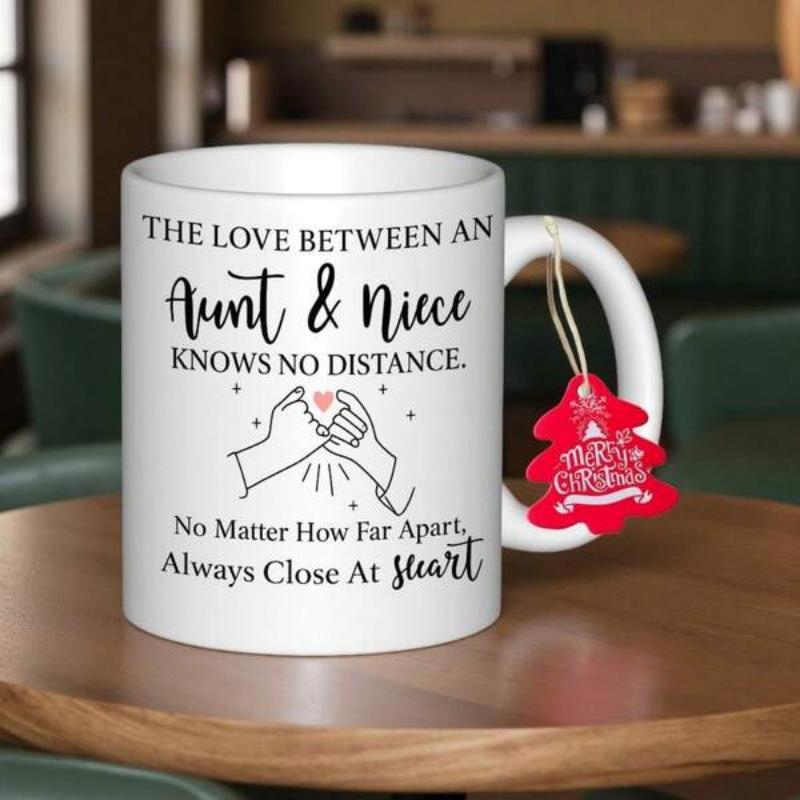 Tailorly White Ceramic 11 oz Mug - The Love Between An Aunt Niece Knows No Distance No Matter How Far Apart Always Close At Heart Minimalist Line Drawing Of Two