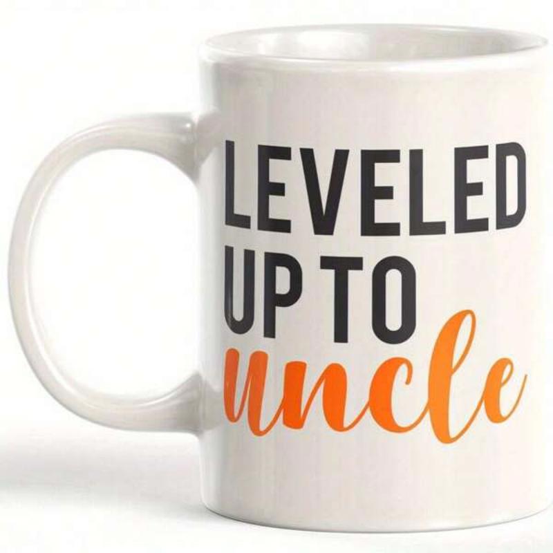Tailorly White Ceramic 11 oz Mug - Leveled Up To Uncle Minimalist White Ceramic With Elegant Bold And Script Mixed Font Style Mug
