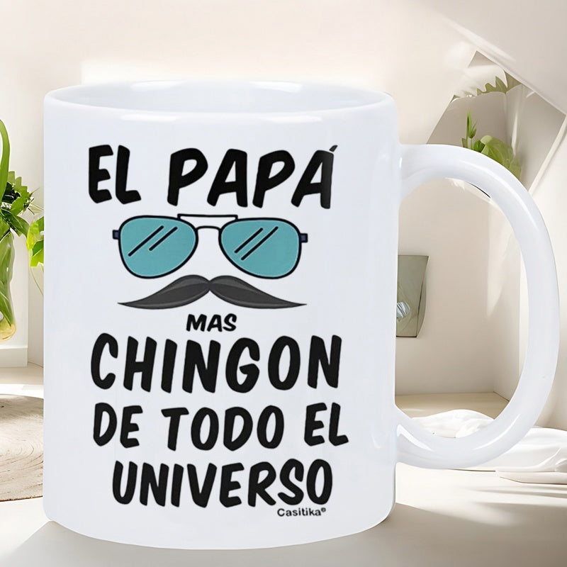 Tailorly White Ceramic 11 oz Mug - Cool Blue Aviator Sunglasses Resting Above A Classic Bold Black Mustache