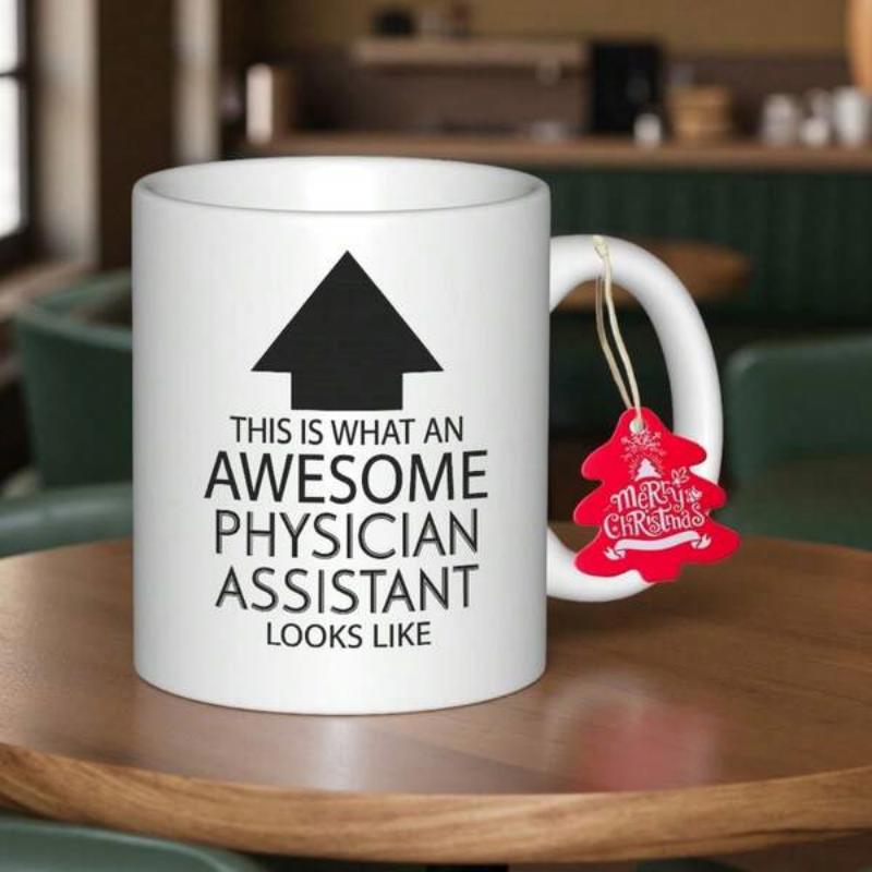 Tailorly White Ceramic 11 oz Mug - This Is What An Awesome Physician Assistant Looks Like Merry Christmas Solid Bold Black Geometric Upward Directional Minimalist