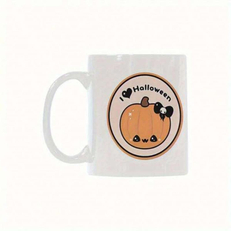 Tailorly White Ceramic 11 oz Mug - I Halloween Cute Round Orange Autumn Pumpkin Featuring A Small Black Decorative Bow Pumpkin