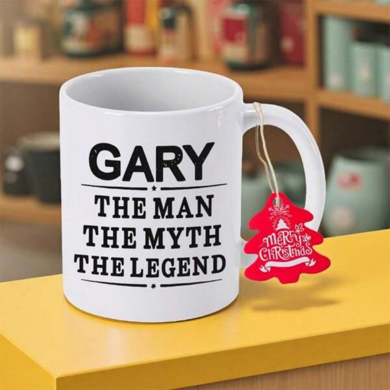 Tailorly White Ceramic 11 oz Mug - Gary The Man The Myth The Legend Minimalist Bold Black Typography Printed On A Smooth