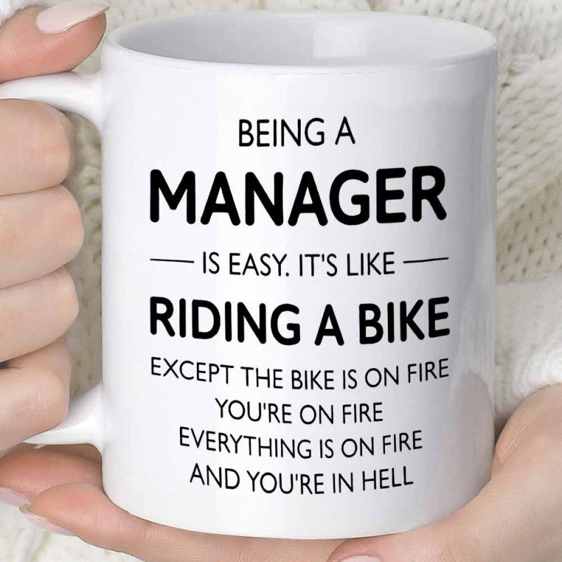 Tailorly White Ceramic 11 oz Mug - Being A Manager Is Easy Bold Black Humorous Sarcastic Typography On A Minimalist
