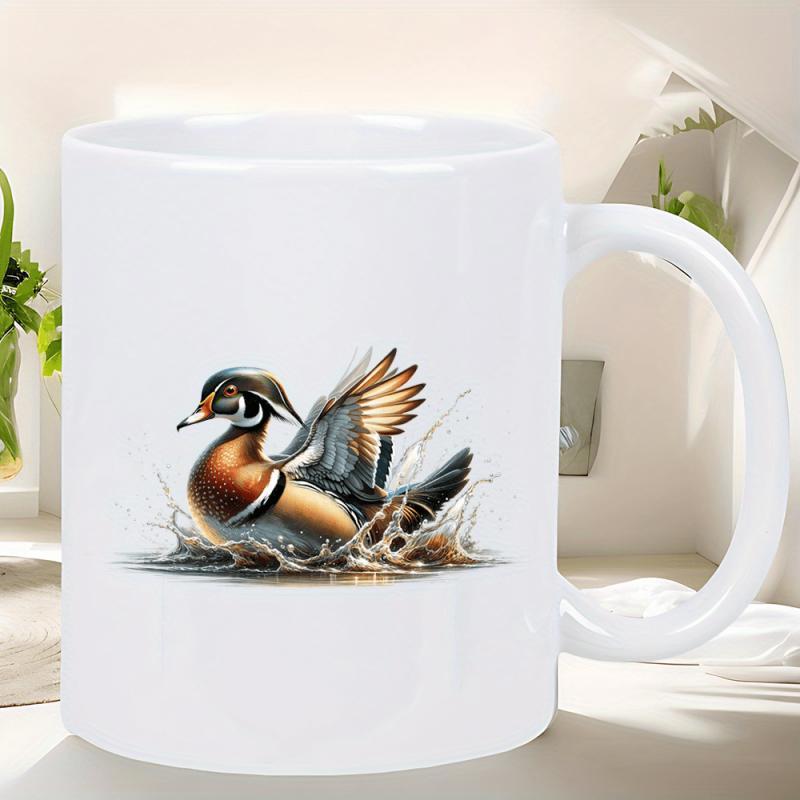 Tailorly White Ceramic 11 oz Mug - Vibrant Wood Duck Swimming Gracefully Through Ripples And Aquatic Reeds Duck