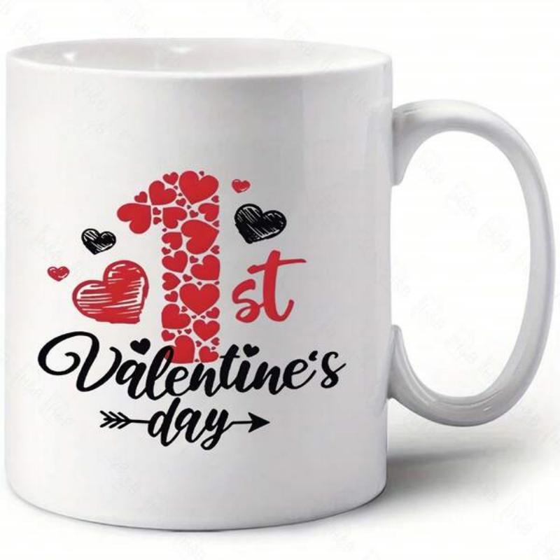 Tailorly White Ceramic 11 oz Mug - 1st Valentine Day Large Numeral One Composed Of Tiny Red Hearts With Elegant Script Text Heart
