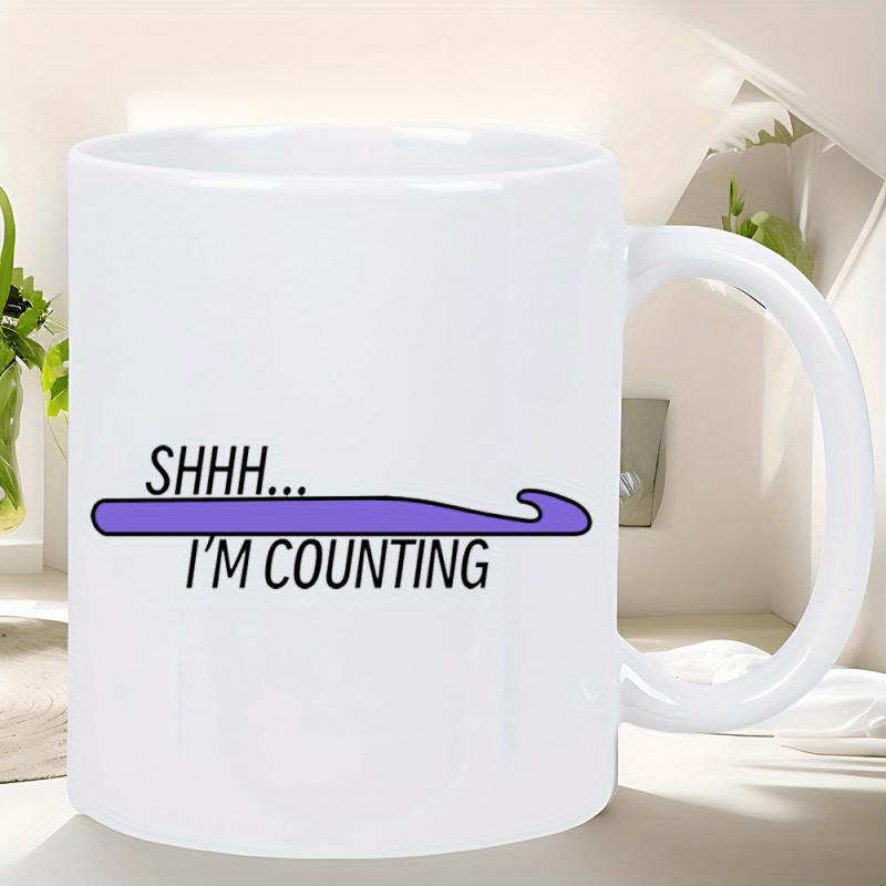 Tailorly White Ceramic 11 oz Mug - Shhh Im Counting Sleek Purple Artistic Crafting Tool For Knitting And Creative Hobby Hook