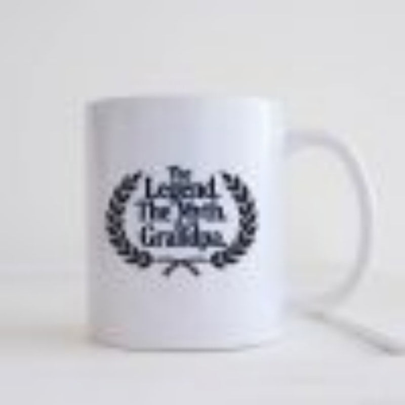 Tailorly White Ceramic 11 oz Mug - The Legend The Myth Grandpa Classic Black Laurel Wreath Design With Vintage Serif Lettering Ceramic Mug