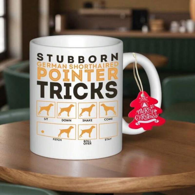 Tailorly White Ceramic 11 oz Mug - Stubborn German Shorthaired Pointer Tricks Athletic Hunting Dog Silhouettes Representing Various Daily Training Poses Pointer