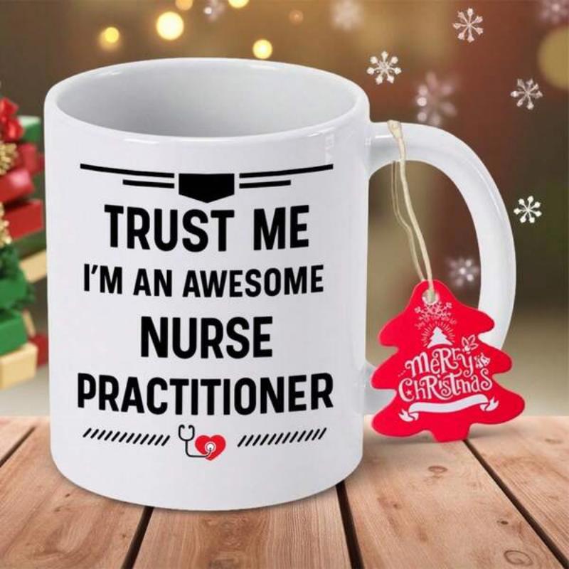 Tailorly White Ceramic 11 oz Mug - Trust Me I'm An Awesome Nurse Practitioner Featuring Decorative Lines And Small Stethoscope Heart Icon Mug