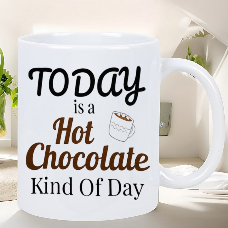Tailorly White Ceramic 11 oz Mug - Today Is A Hot Chocolate Kind Of Day Minimalist Hand Drawn Style Mug With Marshmallows And Steam Accents Mug