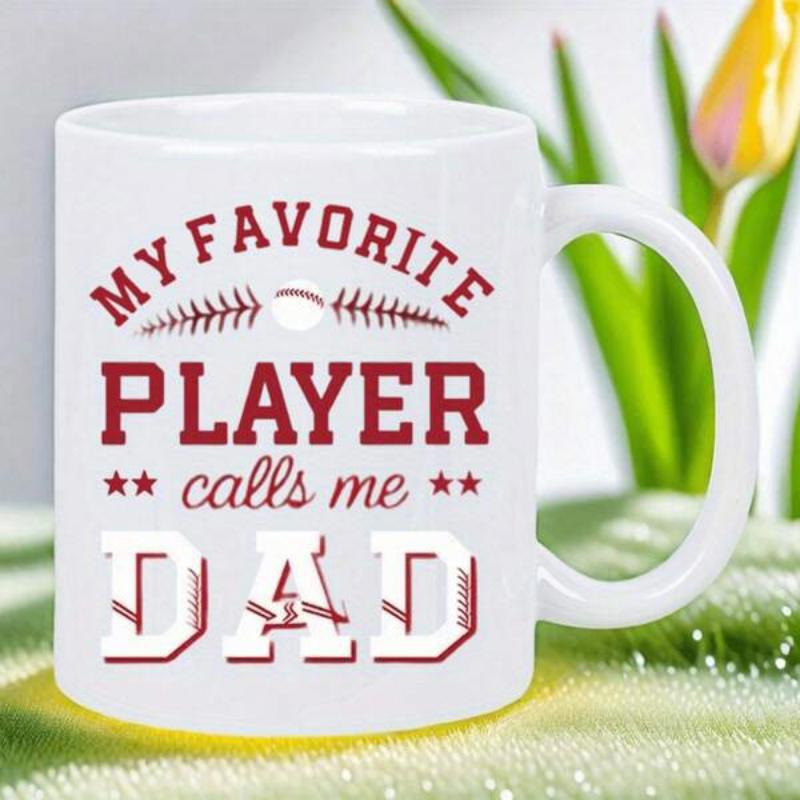 Tailorly White Ceramic 11 oz Mug - My Favorite Player Calls Me Dad Classic Baseball Stitches With Decorative Stars On Pristine
