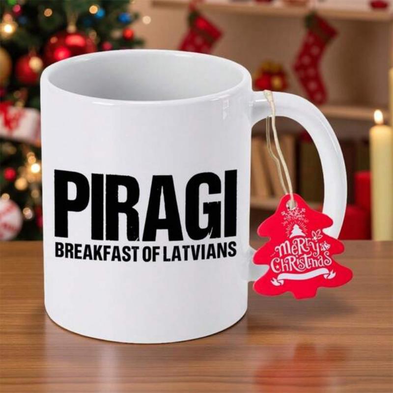 Tailorly White Ceramic 11 oz Mug - Piragi Breakfast Of Latvians Classic White Ceramic Body Featuring Bold Minimalist Typographic Black Font Mug