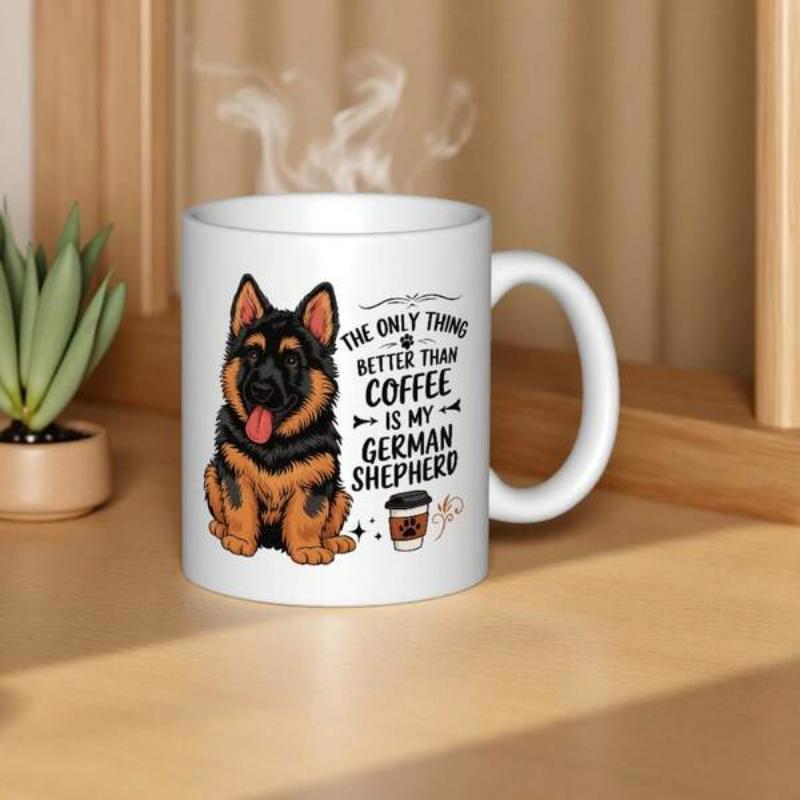 Tailorly White Ceramic 11 oz Mug - The Only Thing Better Than Coffee Is My German Shepherd Sitting Loyal Canine With Perked Ears And Furry Coat German Shepherd