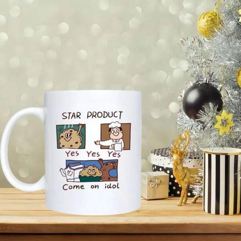 Tailorly White Ceramic 11 oz Mug - Star Product Yes Yes Yes Come On Idol Whimsical Cartoon Character Preparing Delicious Round Food In Small Boxes Chef