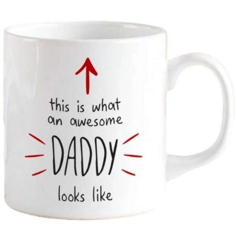 Tailorly White Ceramic 11 oz Mug - This Is What An Awesome Daddy Looks Like Minimalist Red Arrow Pointing Up With Subtle Decorative Side Marks Mug