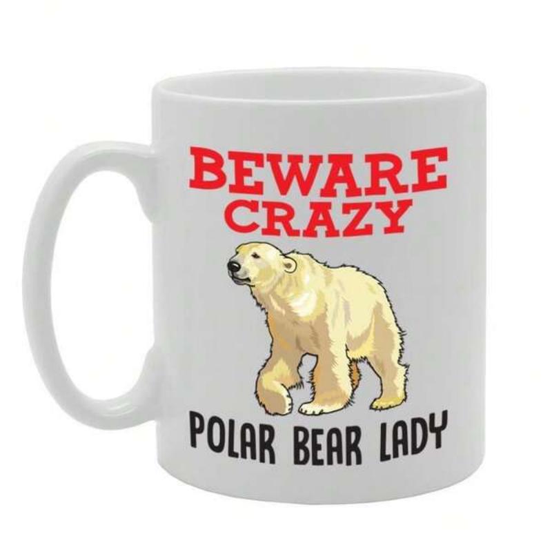 Tailorly White Ceramic 11 oz Mug - Beware Crazy Polar Bear Lady Majestic Polar Bear Walking Peacefully Across A Clean Snowy White Background Polar Bear