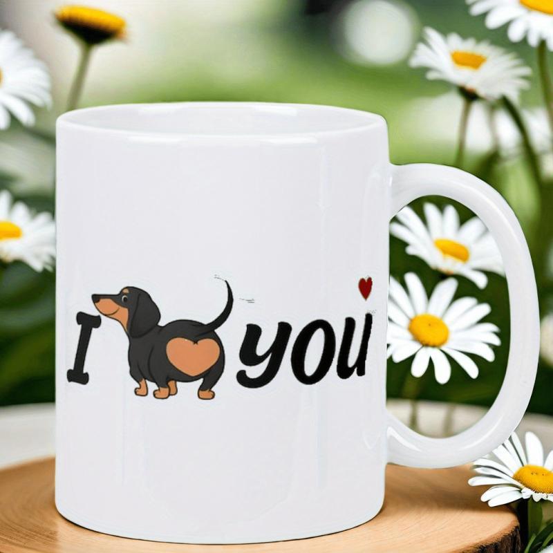 Tailorly White Ceramic 11 oz Mug - I You Adorable Cartoon Dachshund With Heart Shaped Bottom Standing On Pure White Background Dachshund