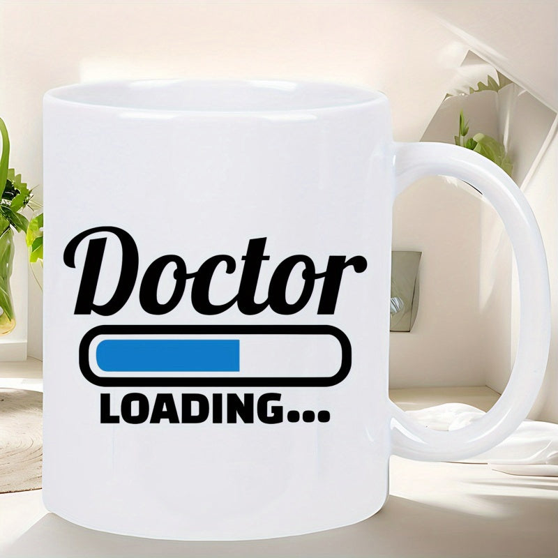 Tailorly White Ceramic 11 oz Mug - Doctor Loading Minimalist Progress Indicator With Blue Filling Inside A Rounded Rectangular Bar