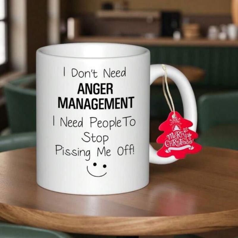Tailorly White Ceramic 11 oz Mug - I Dont Need Anger Management I Need People To Stop Pissing Me Off A Merry Christmas Minimalist Curved Lines Forming A Simple