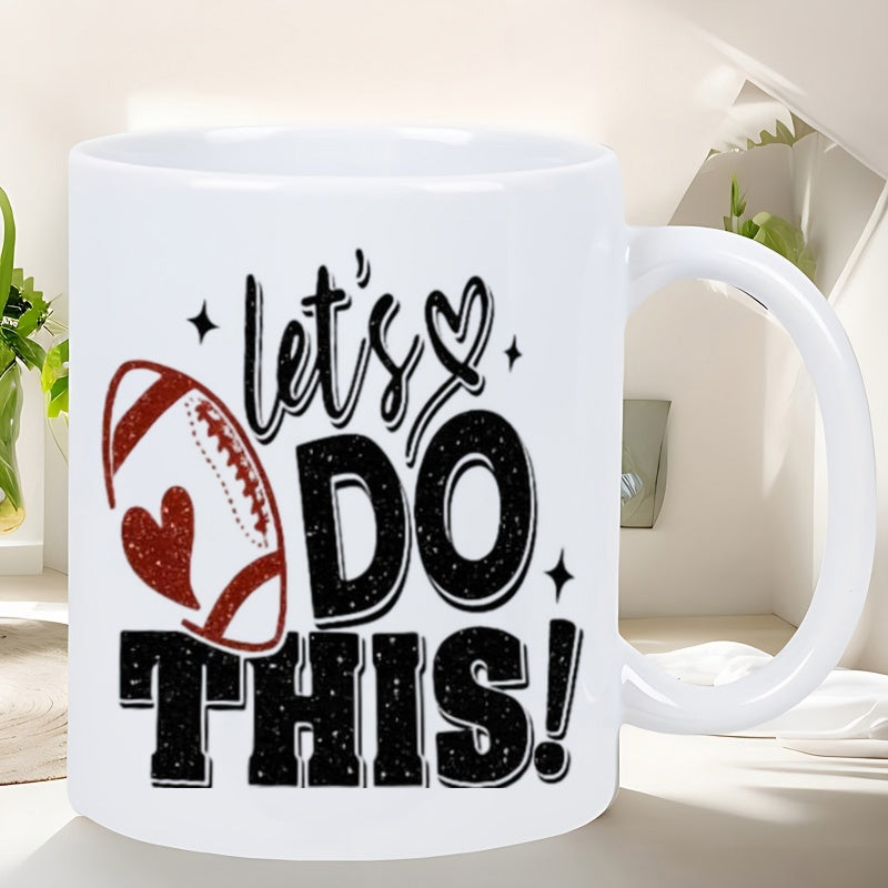 Tailorly White Ceramic 11 oz Mug - Let's Do This Decorative American Style Sports Graphic With Heart Shape Football