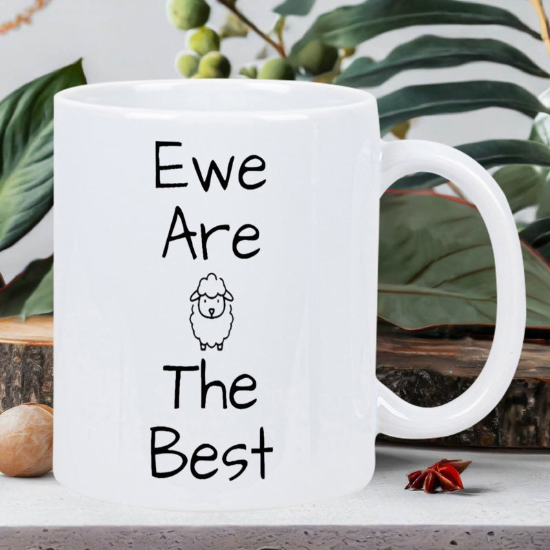 Tailorly White Ceramic 11 oz Mug - Ewe Are The Best Minimalist Hand Drawn Outline Featuring A Cute Little Standing Sheep