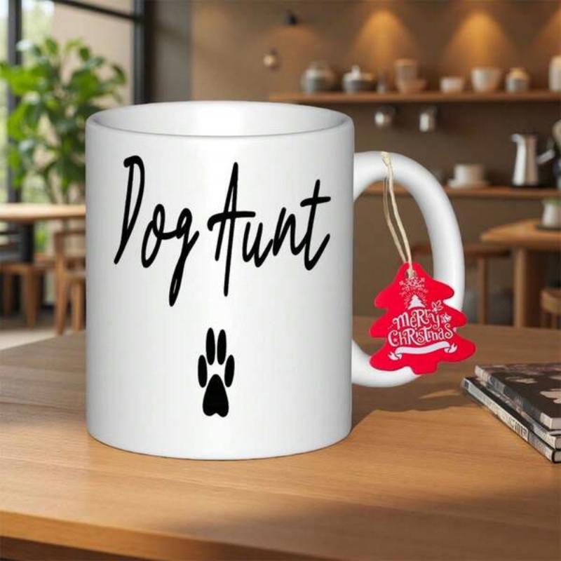 Tailorly White Ceramic 11 oz Mug - Dog Aunt Minimalist Design Featuring A Single Black Paw Print Symbol Mug