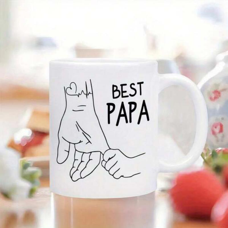 Tailorly White Ceramic 11 oz Mug - Best Papa Minimalist Line Drawing Of Parent And Child Bonding Together Hand