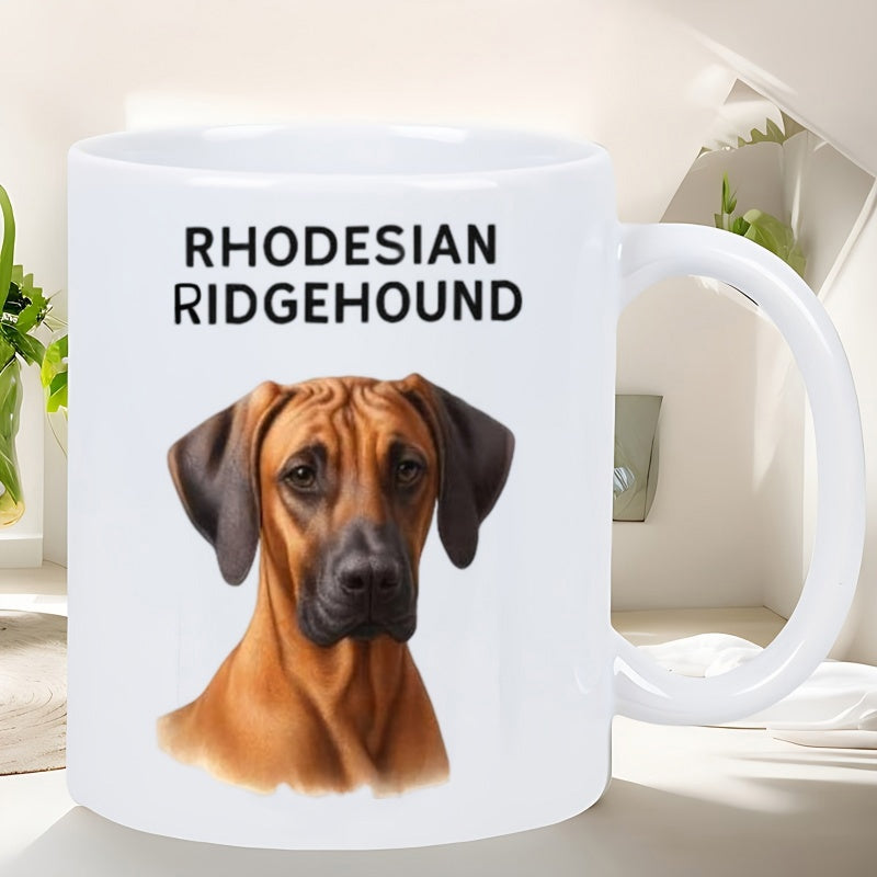 Tailorly White Ceramic 11 oz Mug - Rhodesian Ridgehound Majestic Portrait Featuring A Muscular Brown Hound With Attentive Ears Ridgeback