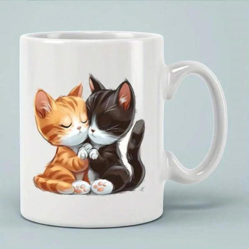Tailorly White Ceramic 11 oz Mug - Adorable Ginger And Black Felines Cuddling In A Peaceful Manner Kitten
