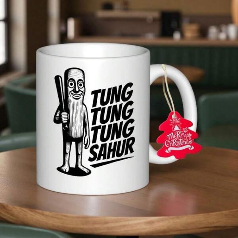Tailorly White Ceramic 11 oz Mug - Minimalist Black And White Illustration Of A Traditional Drumming Figure Man