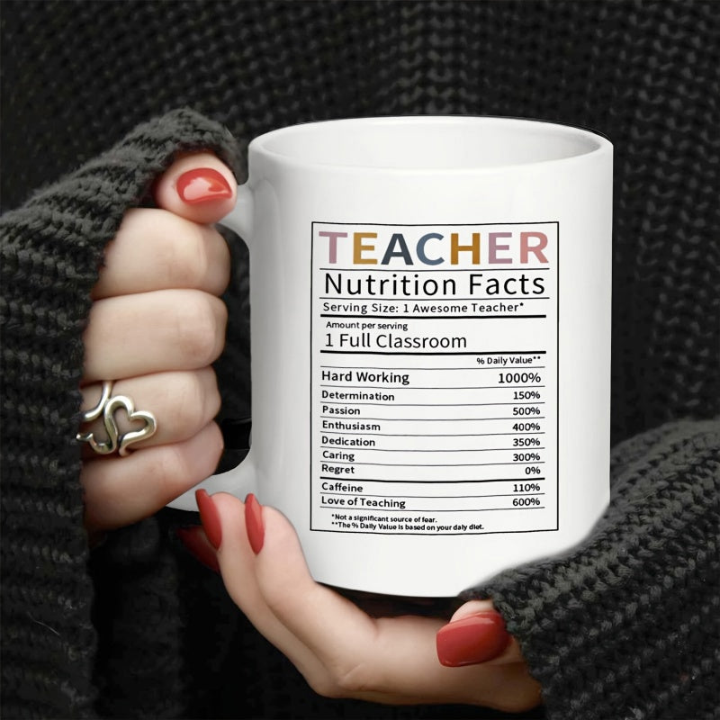 Tailorly White Ceramic 11 oz Mug - Teacher Nutrition Facts Minimalist Featuring Educational Style Label Information Mug