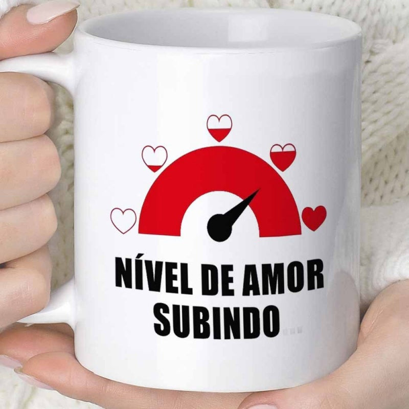 Tailorly White Ceramic 11 oz Mug - Red Dial With Hearts Indicating Rising Levels Of Romantic Love Speedometer