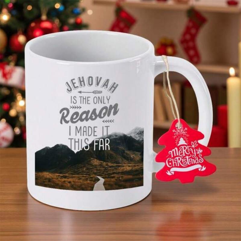Tailorly White Ceramic 11 oz Mug - Jehovah Is The Only Reason I Made It This Far Winding Path Leading Through Rugged Mountainous Terrain Under A Clear Sky