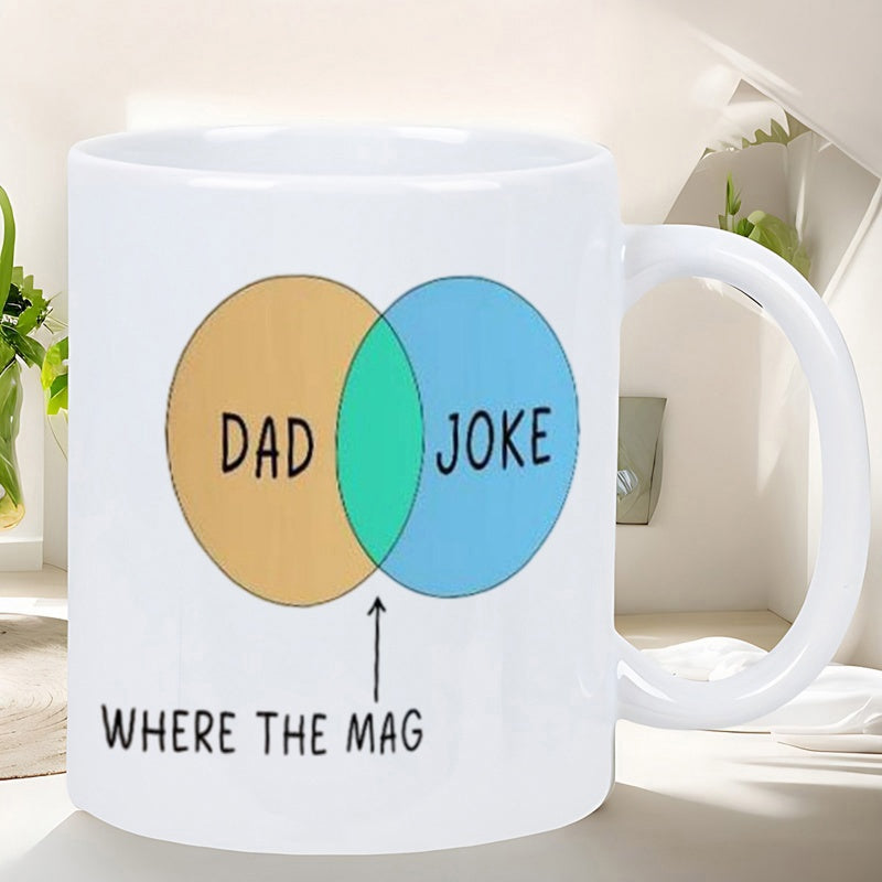 Tailorly White Ceramic 11 oz Mug - Dad Joke Where The Mag Two Colorful Interlocking Circles Forming A Mathematical Graphic Design Diagram