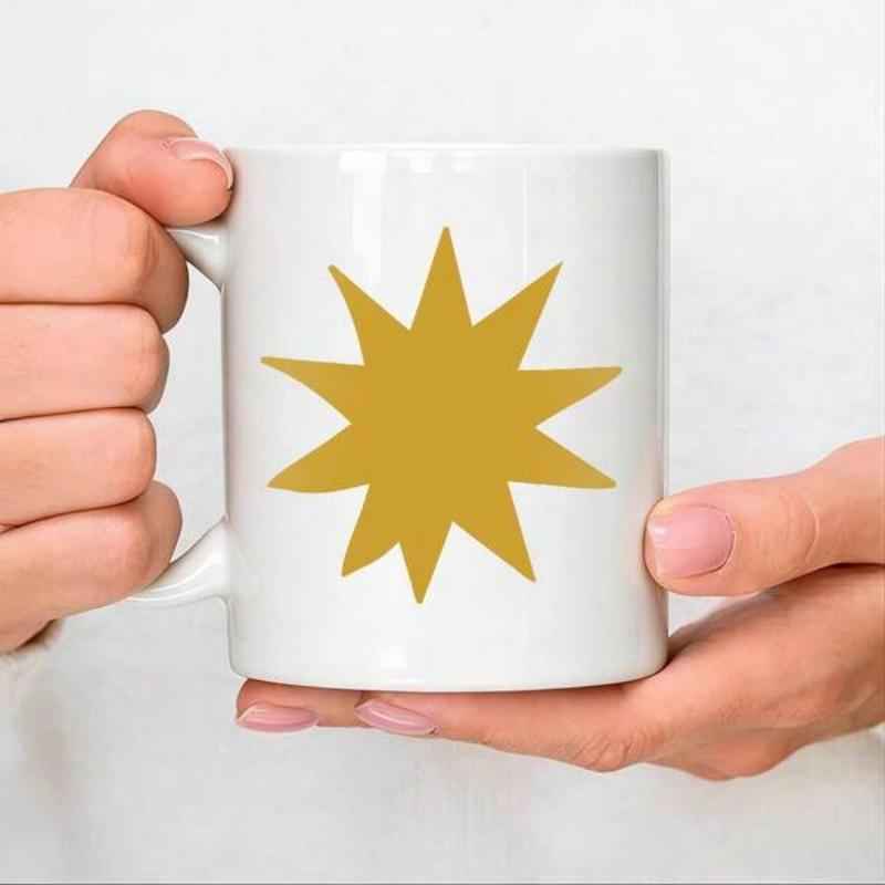 Tailorly White Ceramic 11 oz Mug - Radiant Mustard Yellow Multi Pointed Geometric Shape Design On Ceramic Surface Star