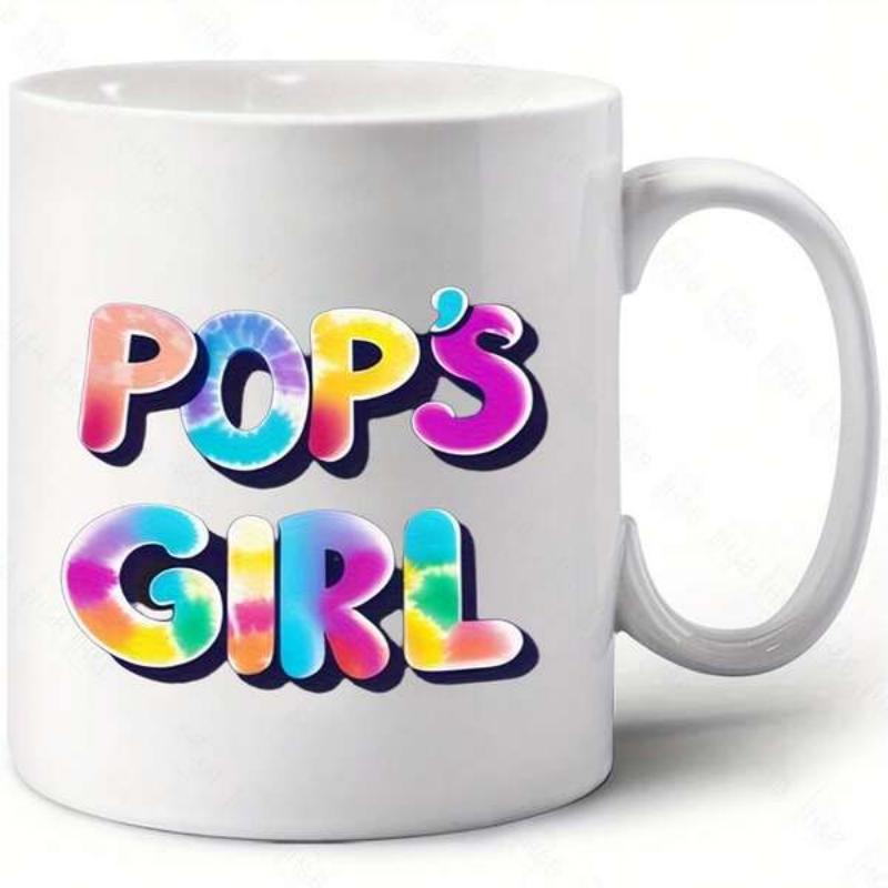 Tailorly White Ceramic 11 oz Mug - Pops Girl Colorful Tie Dye Bubble Letters With Soft Shadows And Vibrant Gradients Lettering