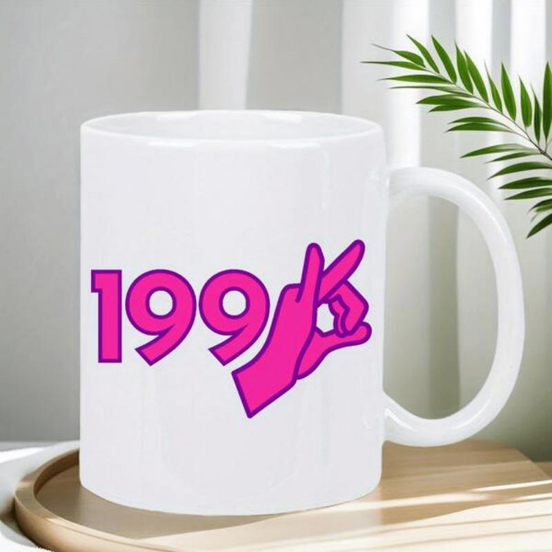 Tailorly White Ceramic 11 oz Mug - Vibrant Pink Bold Numbers Beside A Stylized Gesture Silhouette Hand