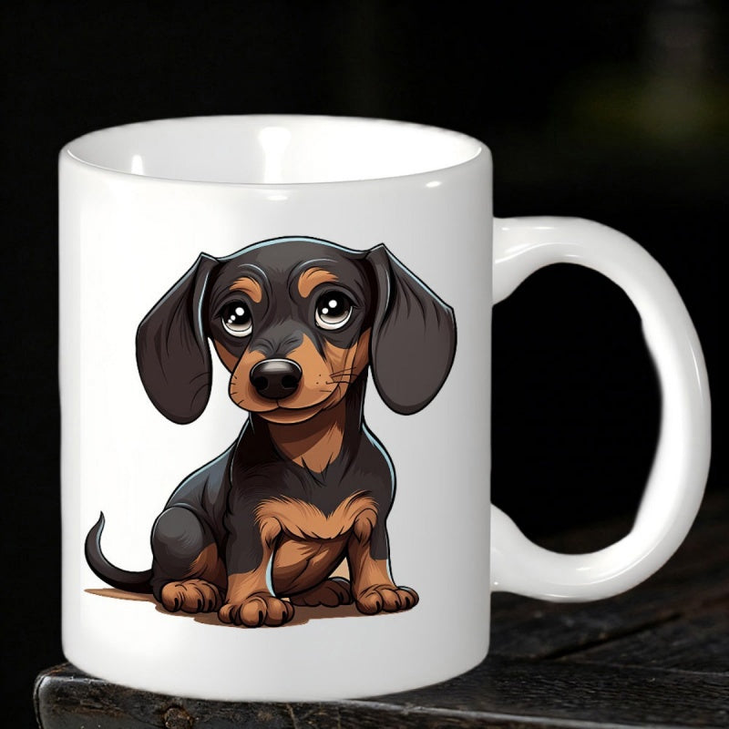 Tailorly White Ceramic 11 oz Mug - Adorable Black And Tan Puppy With Large Expressive Innocent Eyes Dachshund