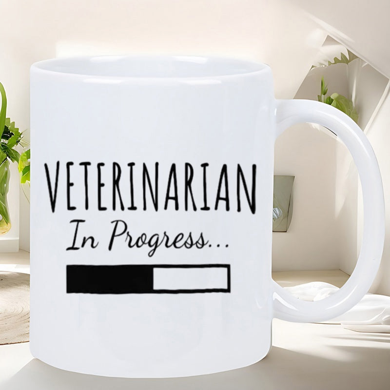 Tailorly White Ceramic 11 oz Mug - Veterinarian In Progress Minimalist Black Loading Bar Graphic Showing Educational Status Mug