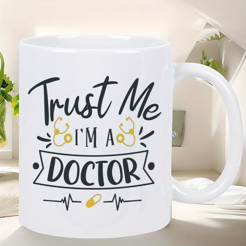 Tailorly White Ceramic 11 oz Mug - Trust Me I M A Doctor Medical Symbols Featuring Heartbeat Rhythm And Yellow Stethoscopes Doctor