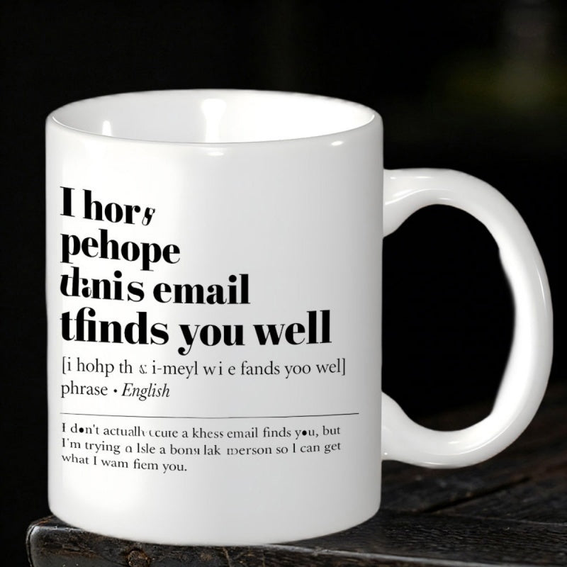 Tailorly White Ceramic 11 oz Mug - I Hope This Email Finds You Well Minimalist Black Typography On Clean White Surface Featuring Sarcastic Dictionary Style Sign
